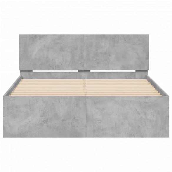 Cadre de lit avec tête de lit gris béton 135x190 cm