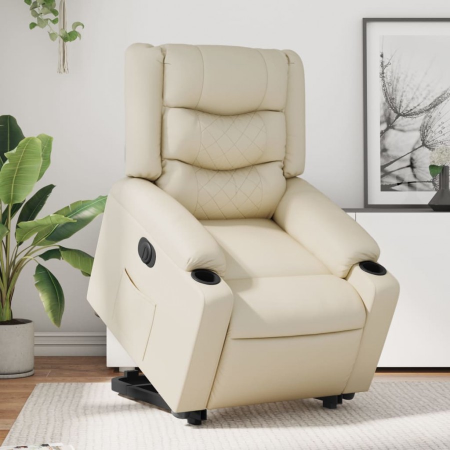 Fauteuil inclinable électrique crème similicuir