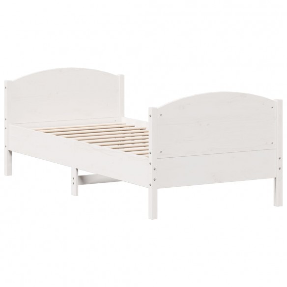 Cadre de lit avec tête de lit blanc 90x190cm bois de pin massif
