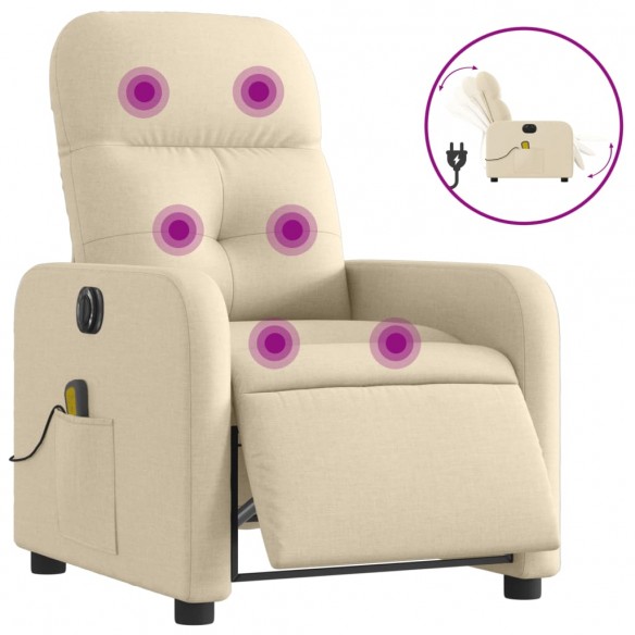 Fauteuil inclinable de massage électrique crème tissu