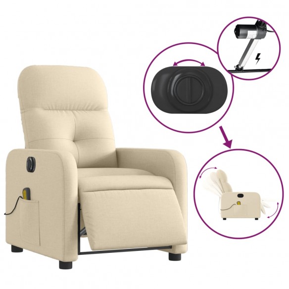 Fauteuil inclinable de massage électrique crème tissu