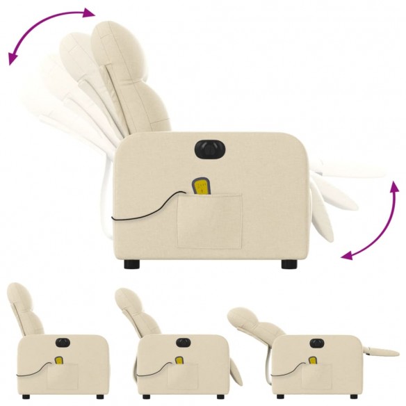 Fauteuil inclinable de massage électrique crème tissu