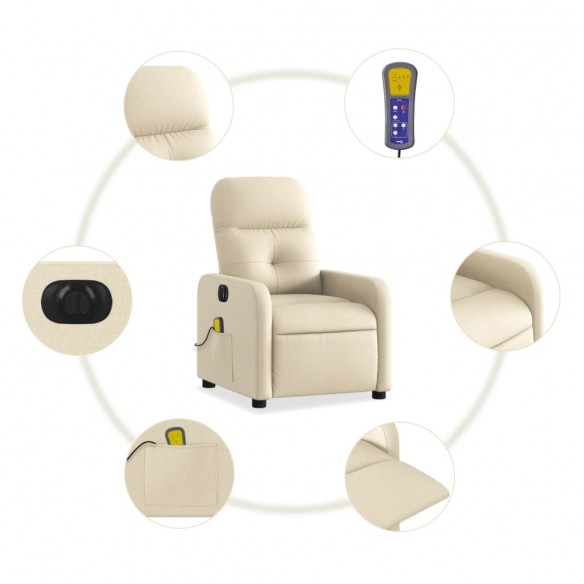 Fauteuil inclinable de massage électrique crème tissu