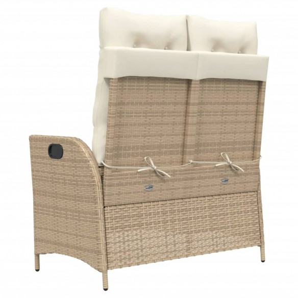 Banc inclinable de jardin avec coussins beige résine tressée