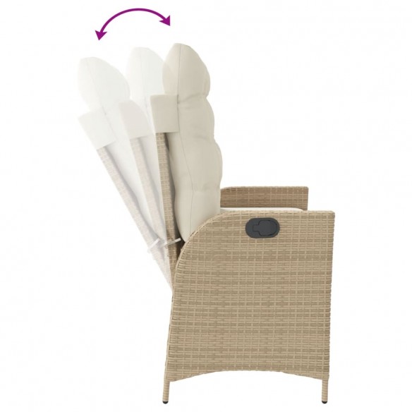 Banc inclinable de jardin avec coussins beige résine tressée