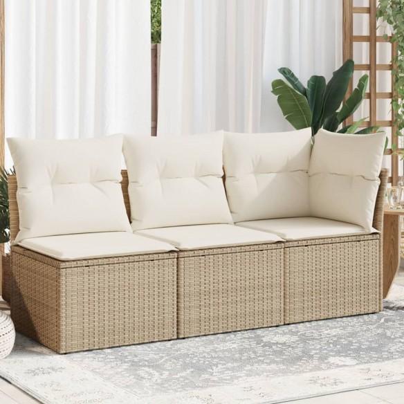 Canapé de jardin avec coussins 3 places beige résine tressée