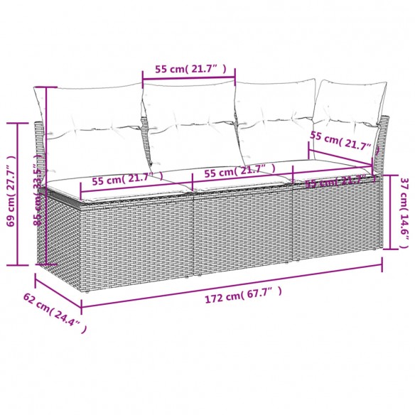 Canapé de jardin avec coussins 3 places beige résine tressée