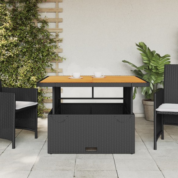 Table de jardin noir 110x110x71cm résine tressée et bois acacia