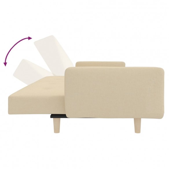 Canapé-lit à 2 places avec deux oreillers crème tissu