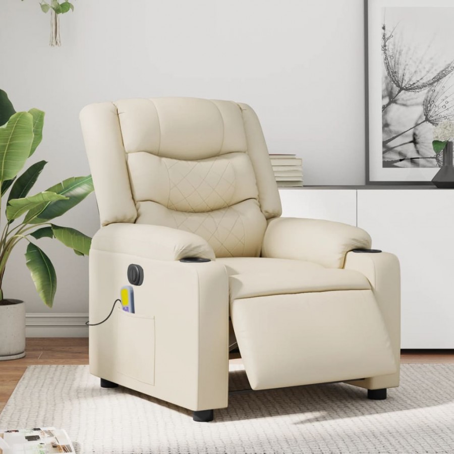 Fauteuil de massage inclinable électrique crème similicuir