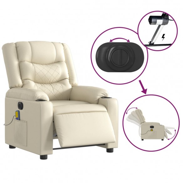 Fauteuil de massage inclinable électrique crème similicuir