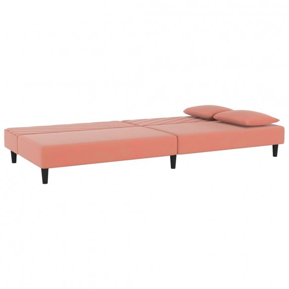 Canapé-lit à 2 places avec deux oreillers Rose Velours