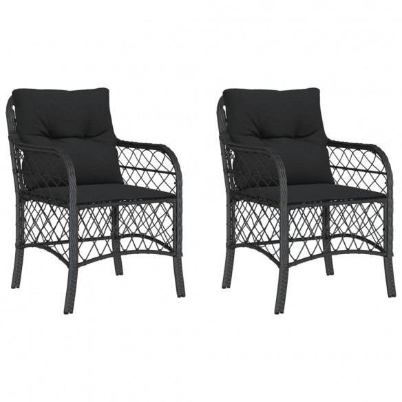 Chaises de jardin avec coussins 2 pcs noir résine tressée