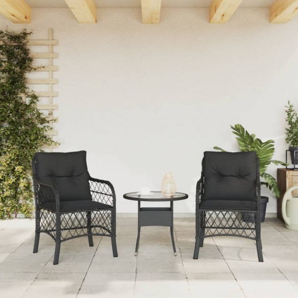 Chaises de jardin avec coussins 2 pcs noir résine tressée