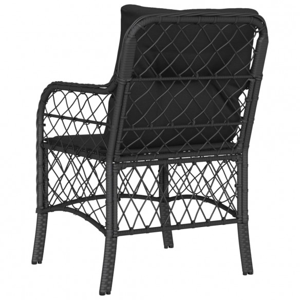 Chaises de jardin avec coussins 2 pcs noir résine tressée