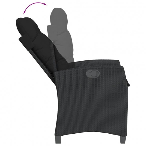 Chaises inclinables de jardin lot de 2 et coussins noir rotin