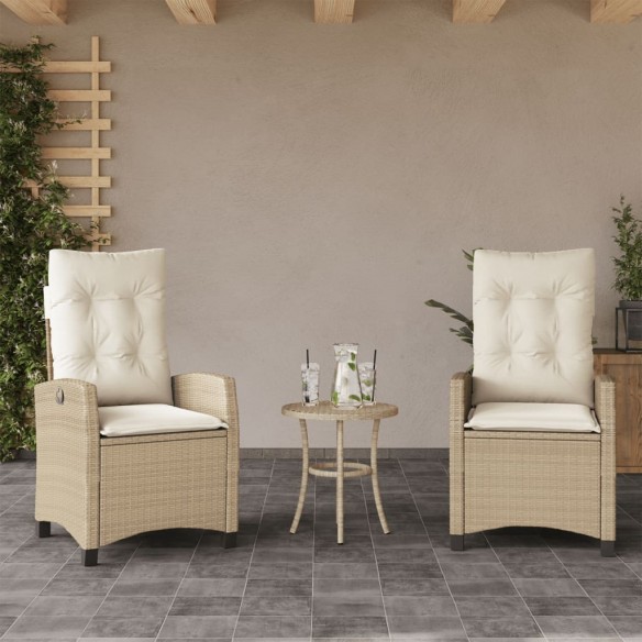 Chaises inclinables de jardin lot de 2 et coussins beige rotin