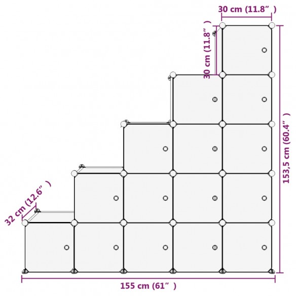 Cubes de rangement 15 pcs avec portes Transparent PP