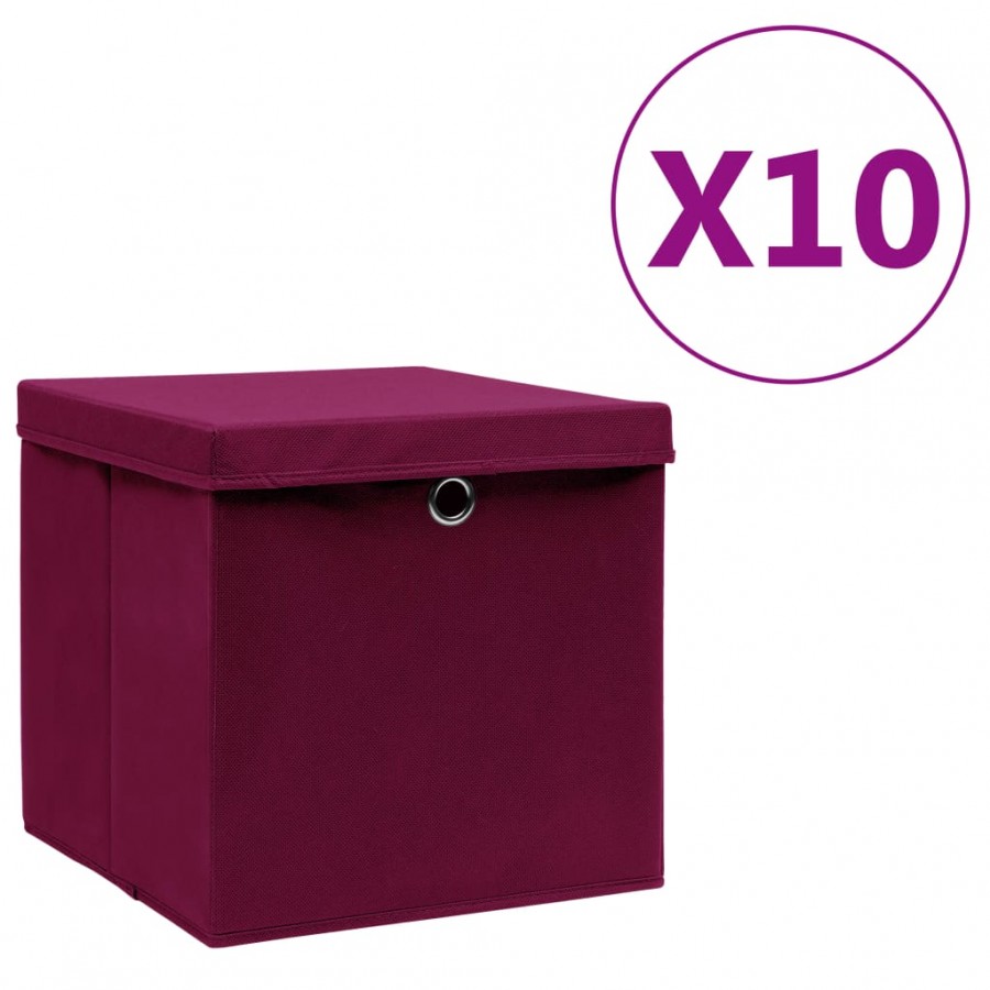 Boîtes de rangement et couvercles 10 pcs 28x28x28cm Rouge foncé