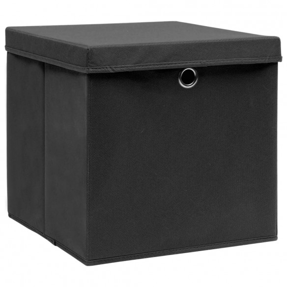 Boîtes de rangement avec couvercle 10 pcs Noir 32x32x32cm Tissu