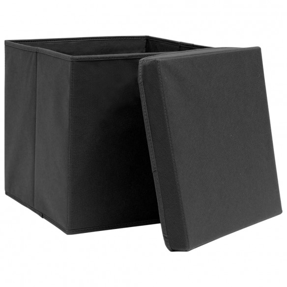 Boîtes de rangement avec couvercle 10 pcs Noir 32x32x32cm Tissu