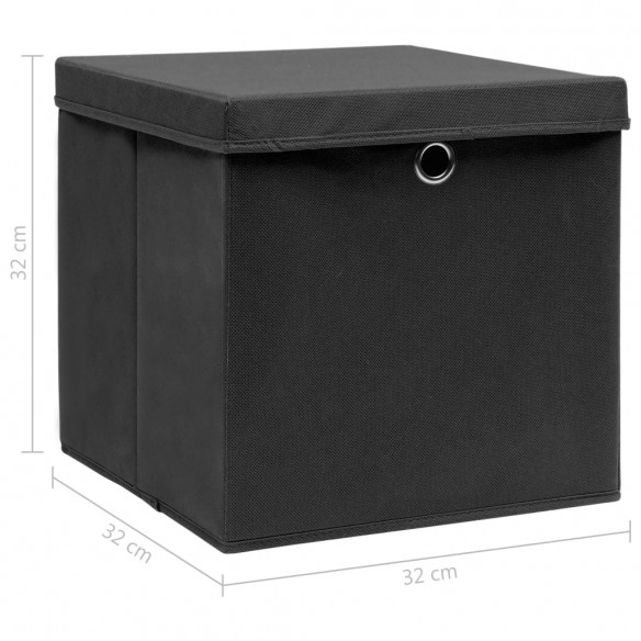 Boîtes de rangement avec couvercle 10 pcs Noir 32x32x32cm Tissu