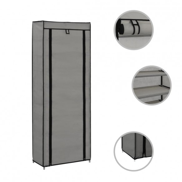 Armoire à chaussures avec housse Gris 57x29x162 cm Tissu