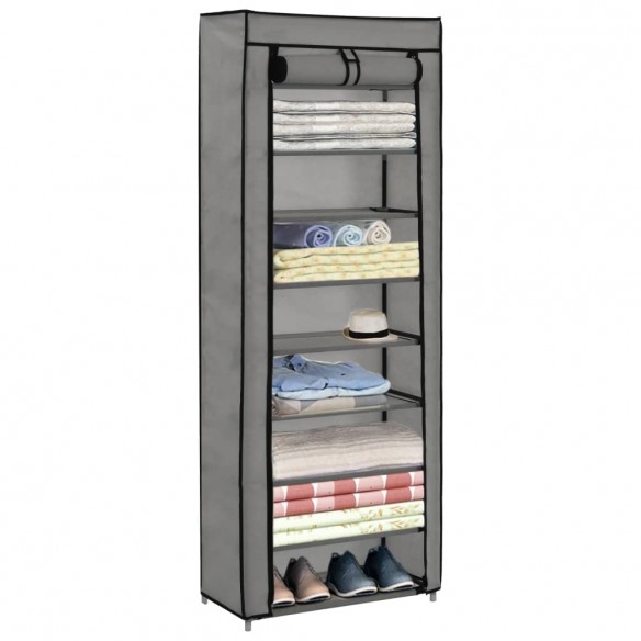 Armoire à chaussures avec housse Gris 57x29x162 cm Tissu