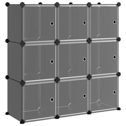 Cubes de rangement 9 pcs avec portes Noir PP 2