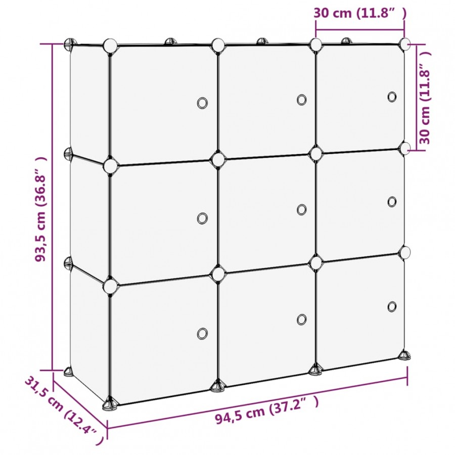 Cubes de rangement 9 pcs avec portes Noir PP