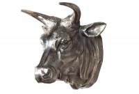 Trophée mural 65 cm en tête de taureau en aluminium argenté