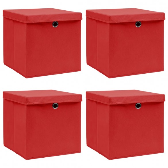 Boîtes de rangement et couvercles 4 pcs Rouge 32x32x32 cm Tissu