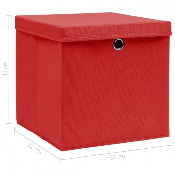 Boîtes de rangement et couvercles 4 pcs Rouge 32x32x32 cm Tissu