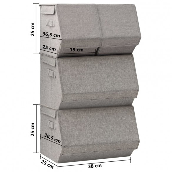 Boîtes de rangement empilables 4 pcs Tissu Gris