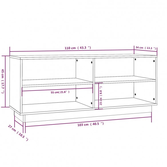 Armoire à chaussures Blanc 110x34x45 cm Bois de pin massif