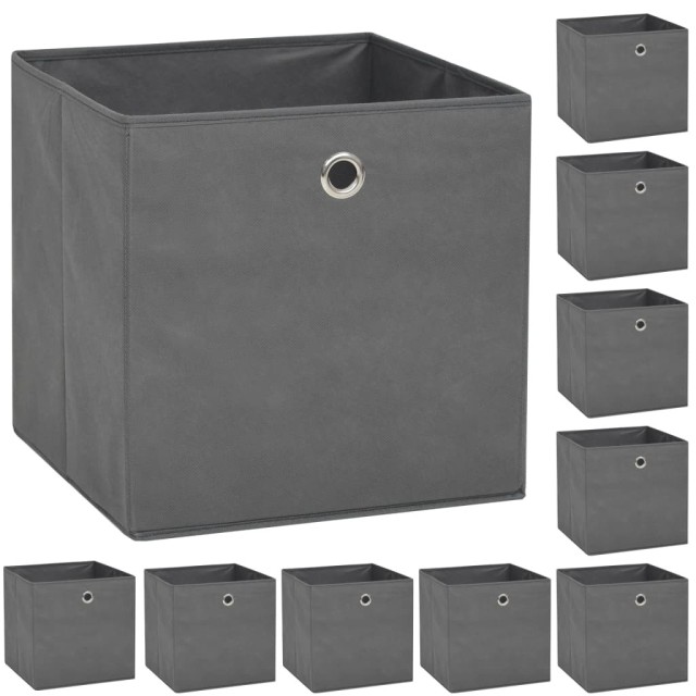 Boîte de rangement 10 pcs Tissu non-tissé 32x32x32 cm Gris