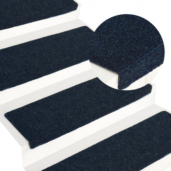 Tapis d'escalier 15 pcs Tissu aiguilleté 65x21x4 cm Bleu