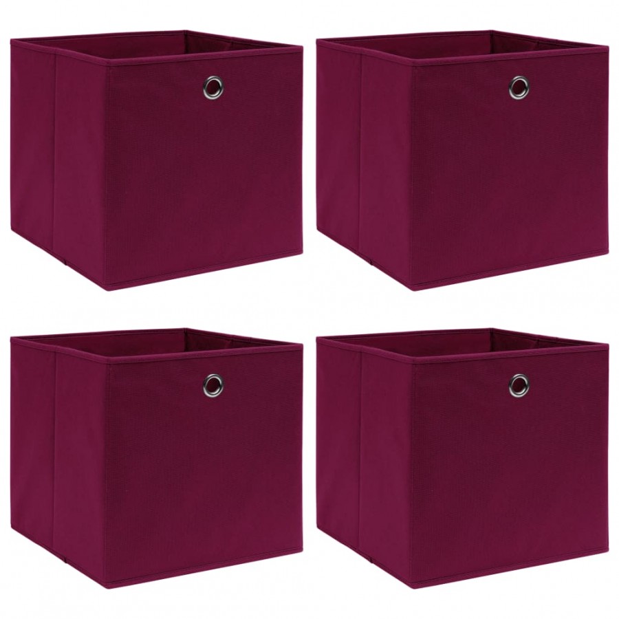 Boîtes de rangement 4 pcs Rouge foncé 32x32x32 cm Tissu