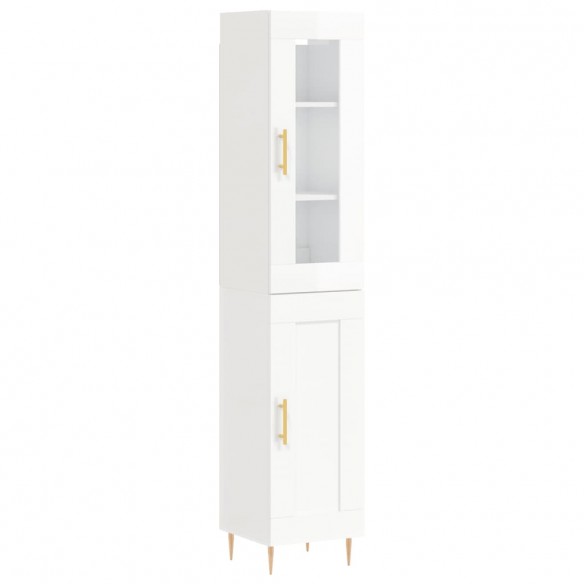 Buffet haut Blanc brillant 34,5x34x180 cm Bois d'ingénierie