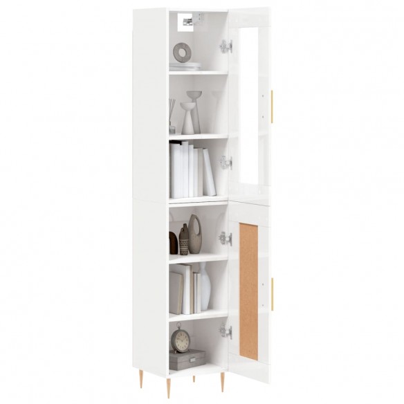 Buffet haut Blanc brillant 34,5x34x180 cm Bois d'ingénierie