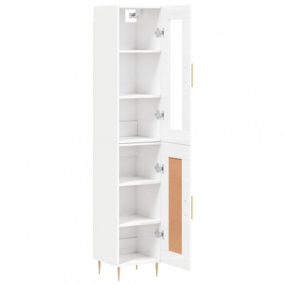 Buffet haut Blanc brillant 34,5x34x180 cm Bois d'ingénierie