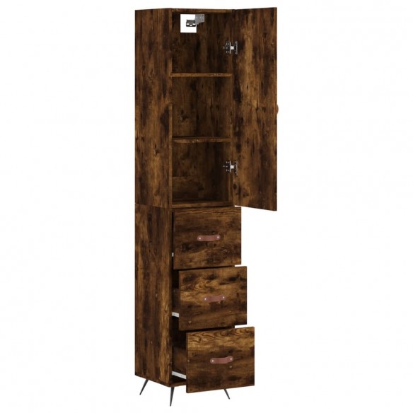 Buffet haut Chêne fumé 34,5x34x180 cm Bois d'ingénierie