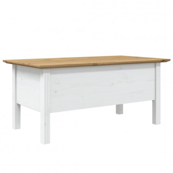 Table basse BODO blanc et marron 100x55x45cm bois de pin massif