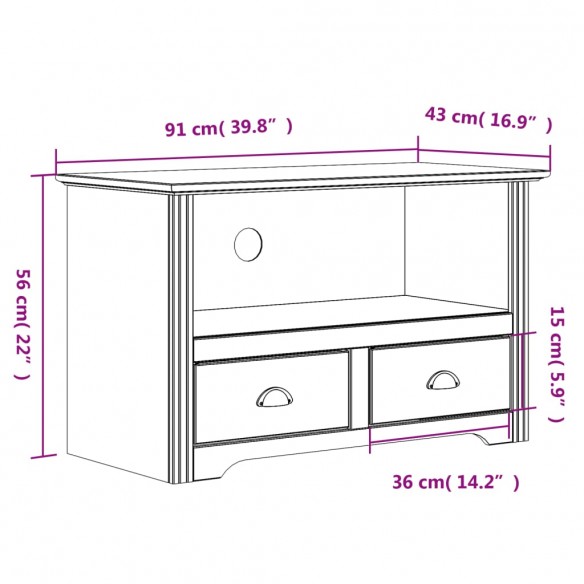 Meuble TV avec 2 tiroirs BODO blanc 91x43x56 cm bois massif pin