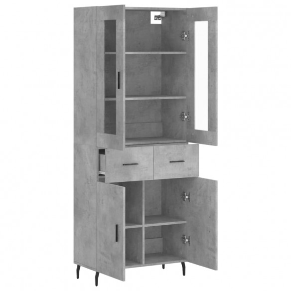 Buffet haut Gris béton 69,5x34x180 cm Bois d'ingénierie