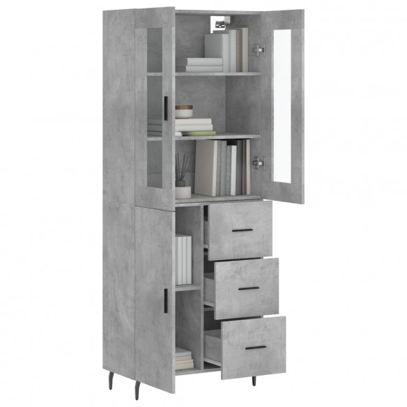 Buffet haut Gris béton 69,5x34x180 cm Bois d'ingénierie