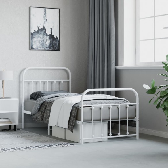Cadre de lit métal avec tête de lit/pied de lit blanc 90x200 cm