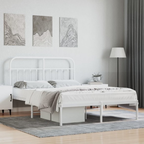 Cadre de lit métal avec tête de lit blanc 140x190 cm