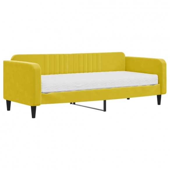 Lit de jour avec matelas jaune 90x200 cm velours