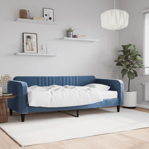 Lit de jour avec matelas bleu 90x200 cm velours